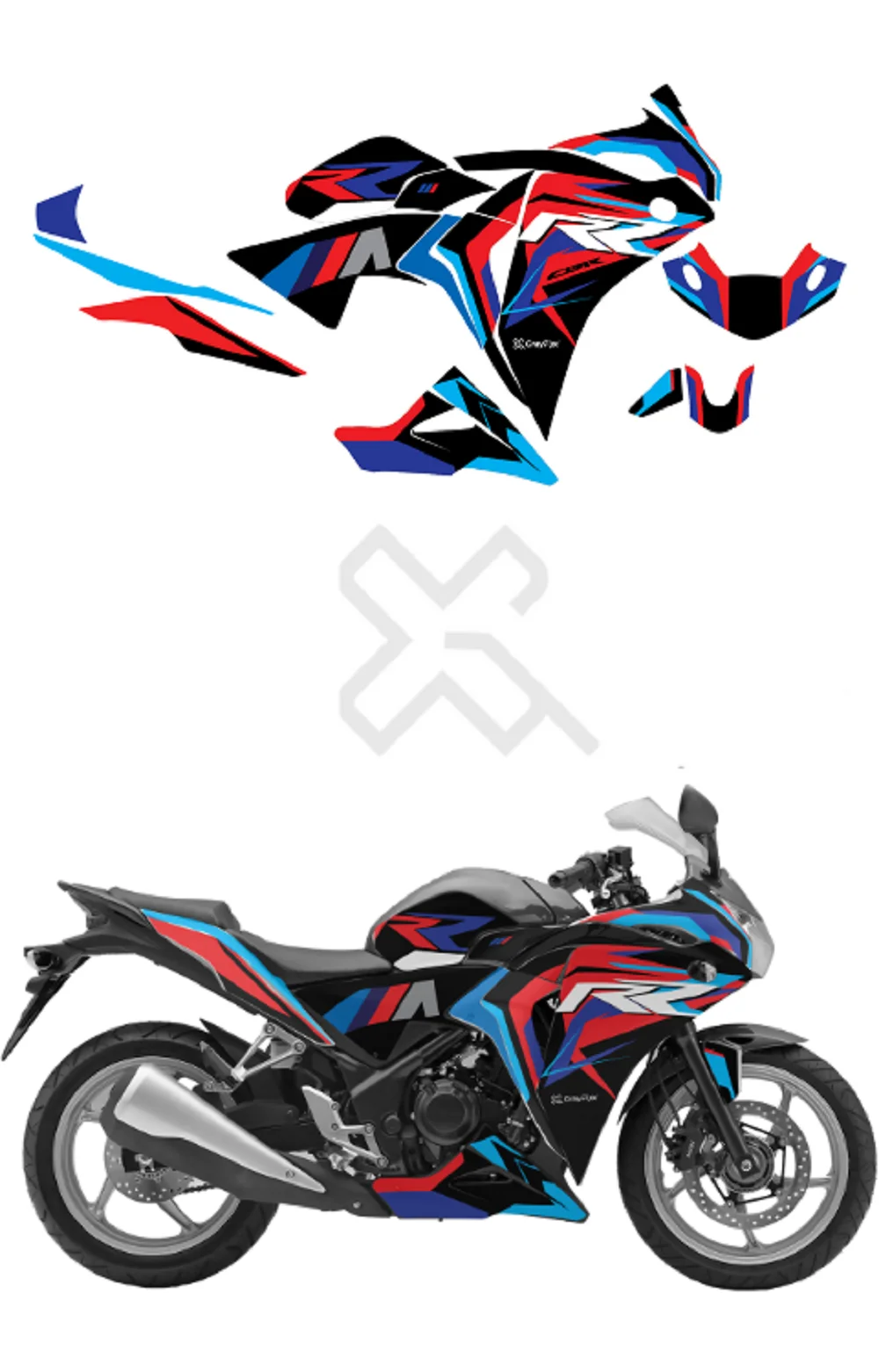 RR Edition Black Full Body Sticker Compatible with CBR 250R | Made In Premium Gloss Vinyl With FPF(Fade Protection Film), Water Proof, Precut Sticker, Pack of 1 Compatible with Both Side